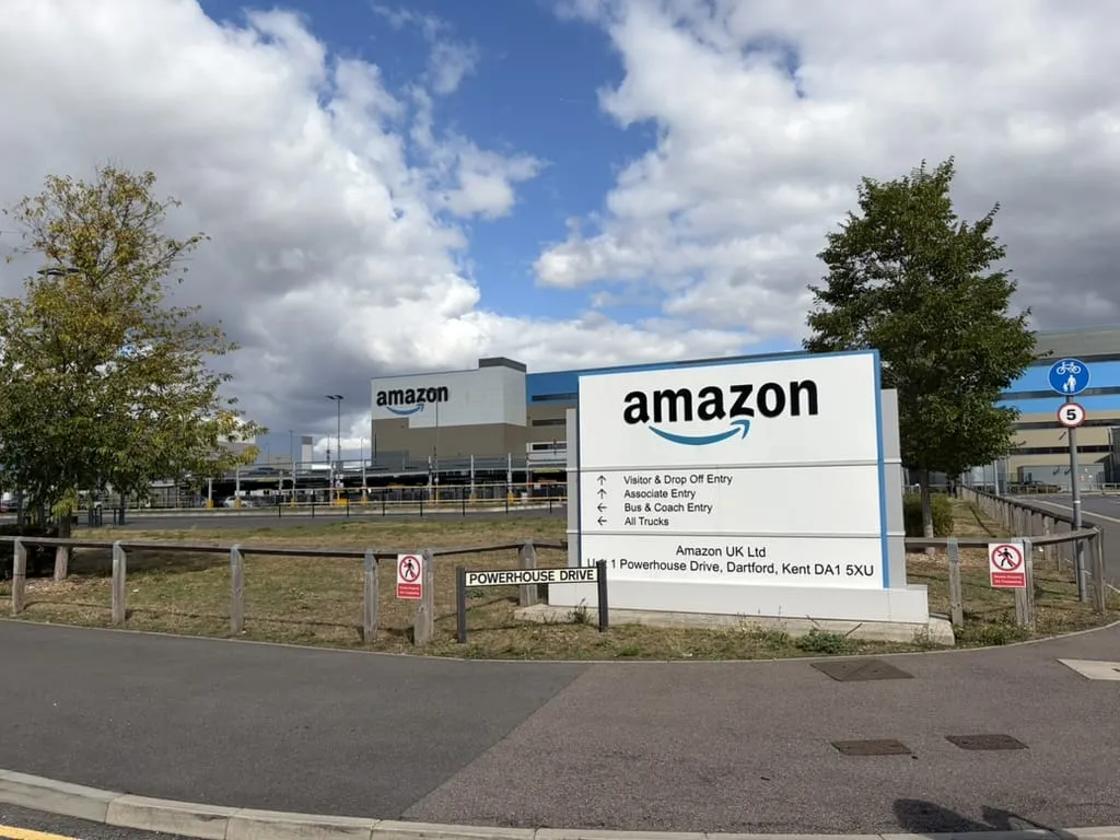 Outside LCY3, Amazon's fulfillment center in Dartford