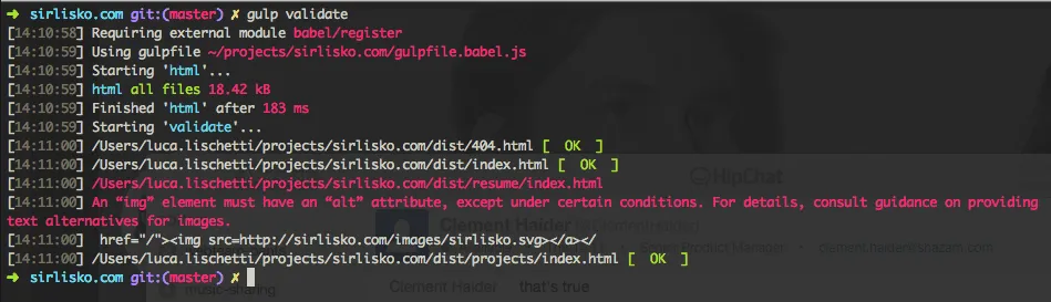 Validation output with errors