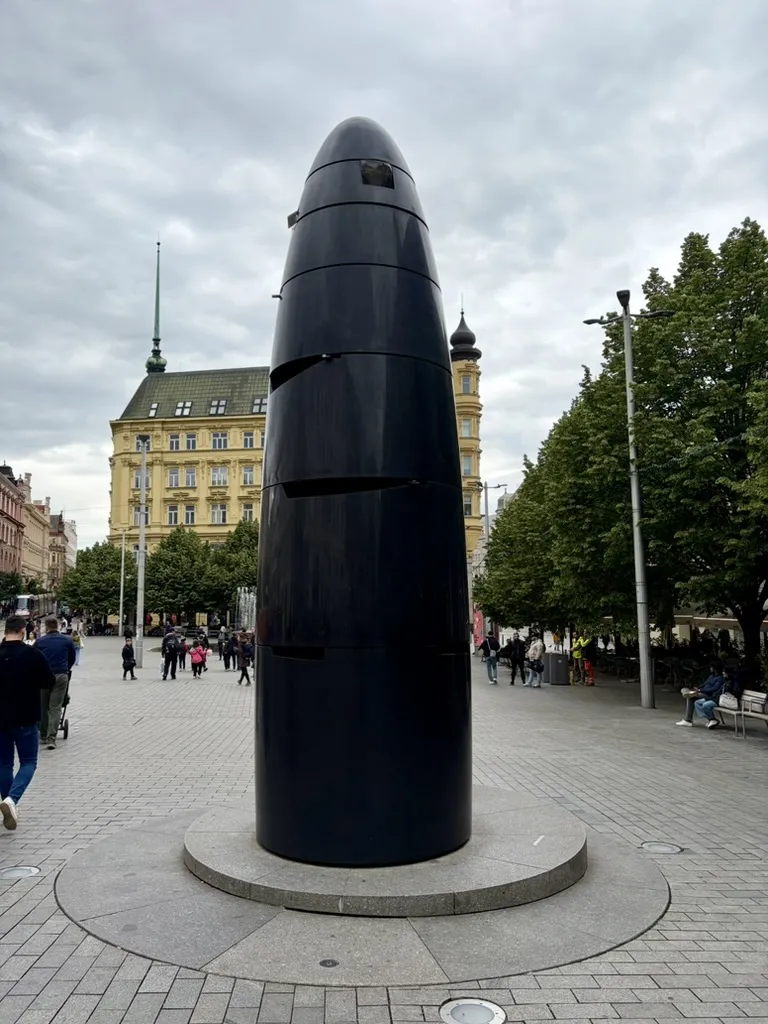 Brno's astronomical clock, an obelisk with three openings