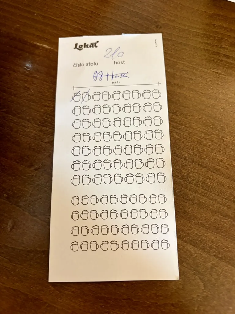 The beer tally slip at Lokál