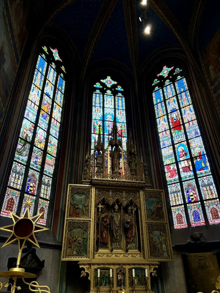 The cathedral's main altar and side windows