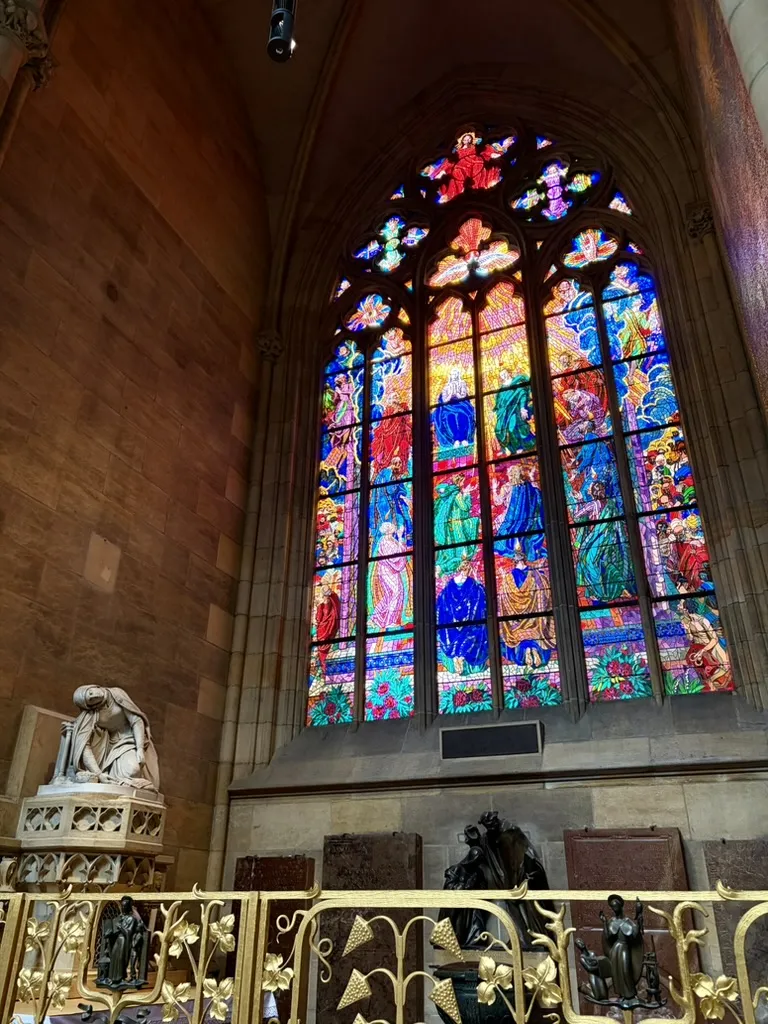 One of St Vitus Cathedral's stained glass windows
