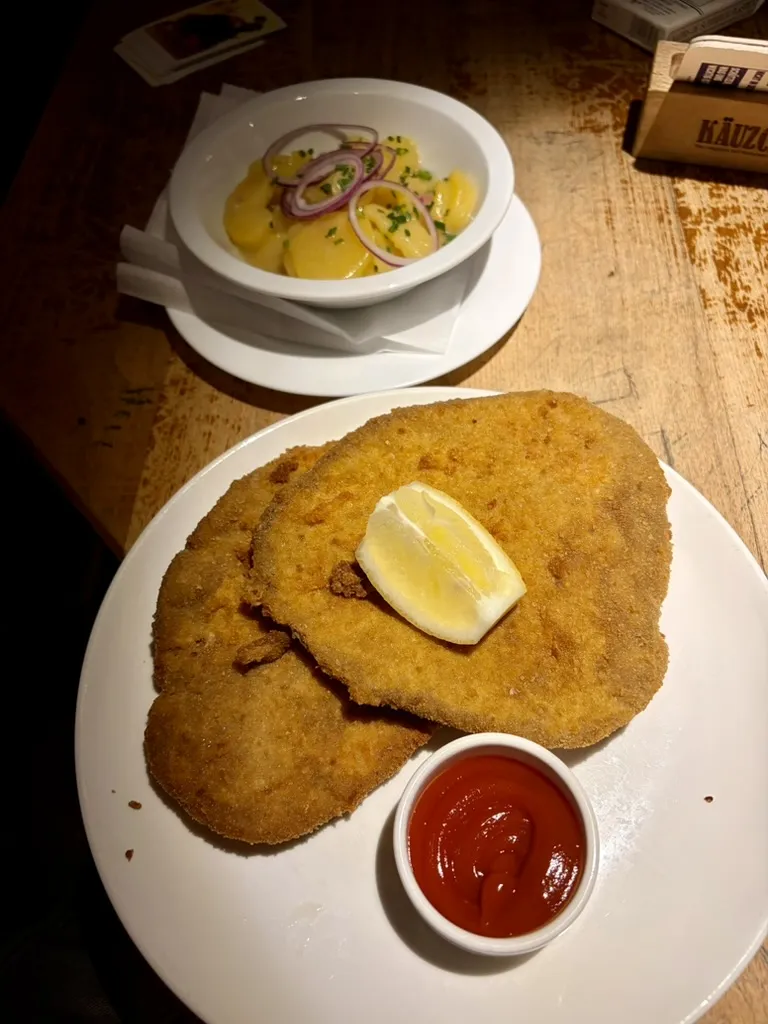 A vegan schnitzel, with potato salad